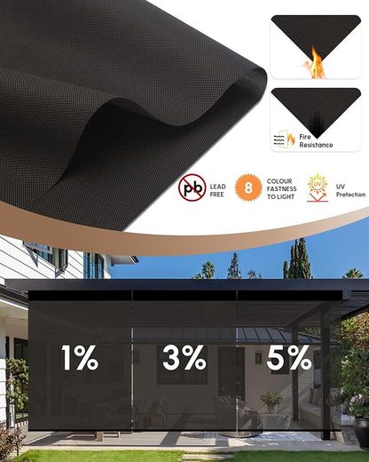 Kincmo Motorized Outdoor Shades for Patio Porch, Custom Outdoor Motorized Blinds with Remote, Waterproof & Windproof Patio Shades Work with Apple Homekit,Alexa,Google (3% Openness Brown)