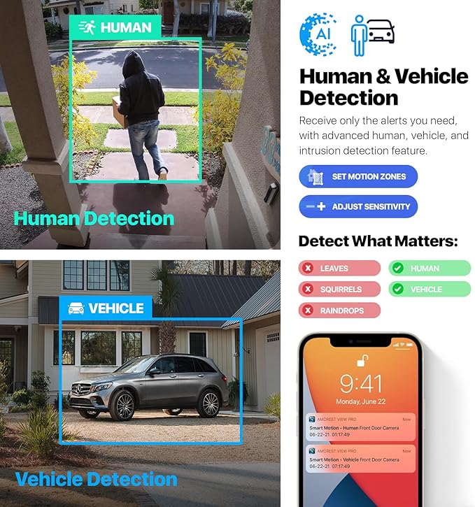 Amcrest Dual-Lens 4K (8MP) Outdoor Security POE Camera, 2 x 4MP Lenses PoE AI Turret IP Camera, 131ft Night Color, Human/Vehicle Detection, Panoramic 180° FOV, 2 x 4MP@25fps IP8M-FCT2999EW-AI (White)