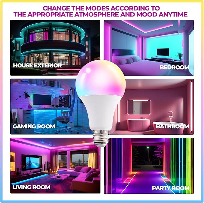 Droiee Dimmable E26 Warm LED Light Bulb, 6W RGBW Color 500LM with 16 Color Changing Modes for Christmas, Party etc with Remote Control 2 Pack, White, Dr-2024