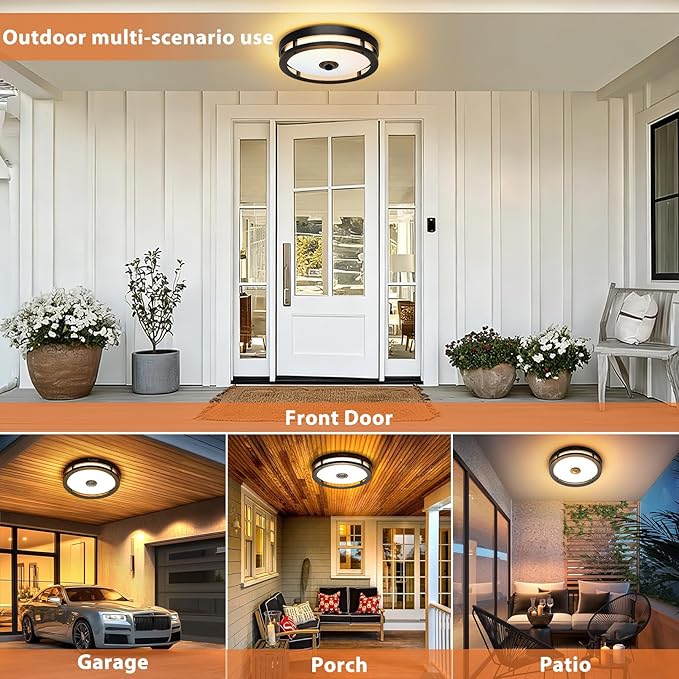 Outdoor Motion Sensor Ceiling Light with Remote,24W Dimmable & 2700K-3000K Adjustable Exterior Flush Mount Ceiling Lights,12" Outdoor Porch Light Fixture for Garage,Entryway,Patio,2 Pack