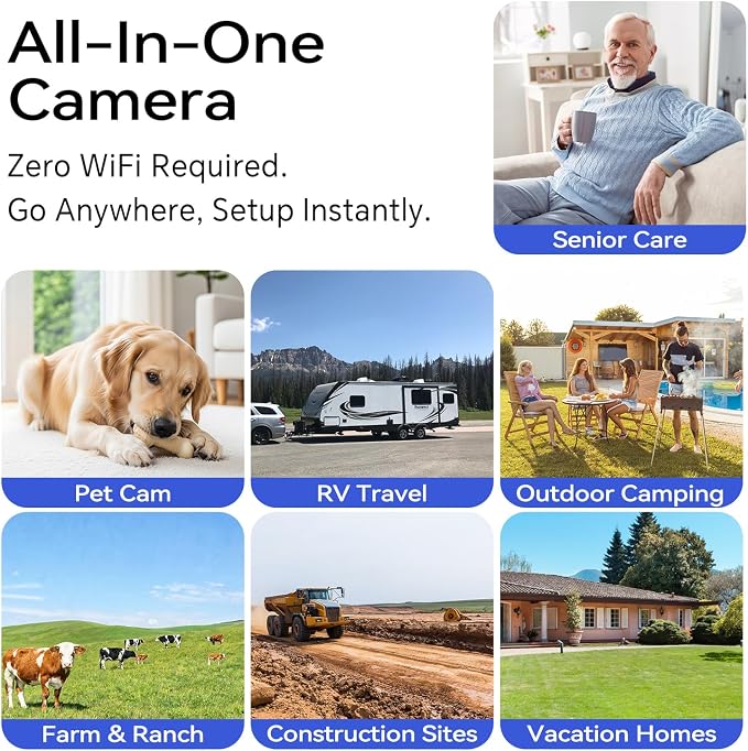 KKB 4G LTE Cellular Security Cameras Wireless Outdoor, Magnetic Mount, 2K No WiFi Security Camera Indoor Battery Powered Built-in SIM, Off-Grid Camera for RVs/Travel/Camping, Subscription Required
