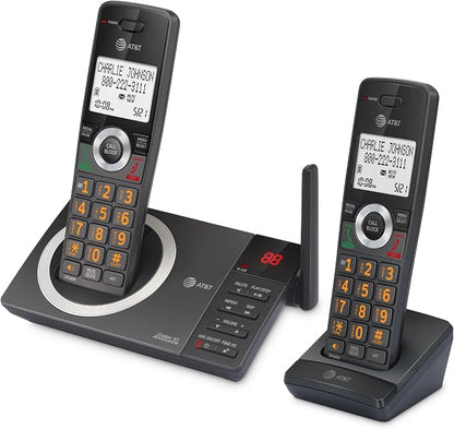 AT&T CL82218 2-Handset DECT 6.0 Cordless Phone, Charcoal Black | Large Display, Big Buttons, Answering Machine, Smart Call Blocker