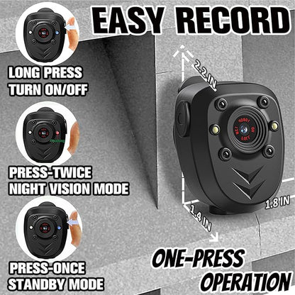 Mini Body Camera Video Recorder Built-in 128GB Card with Night Vision IR & Loop Record HD 1080P, 6 HR Battery Life Police Cam for Outdoor, Law Enforcement, Security Guard (128G With Magnetic Lanyard)