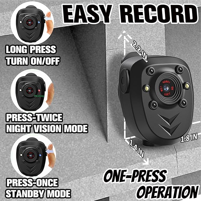 KSADBOSSBO Body Camera with 1080P Recording Spy Hidden Wireless Cam Built-in 64GB Card 1080P Police Recorder Security Cam with Night Vision Dash Cam for Home/Outdoor/Law Enforcement/Cop Guard (64G)