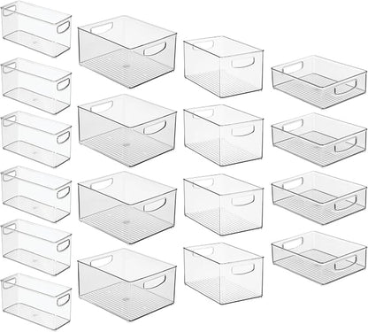 iDesign Stackable Plastic Handle Bin Storage Organizers, 18 Pack, Clear | For Kitchen, Fridge, Pantry, Home, Assortment Set