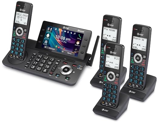 AT&T 4-Handset DECT 6.0 Cordless Home and Business Phone with Answering Machine, 5" Color Display, One-Touch Shortcut, Conference, Intercom, Smart Call Blocker, Bluetooth Connect to Cell: DLP73490