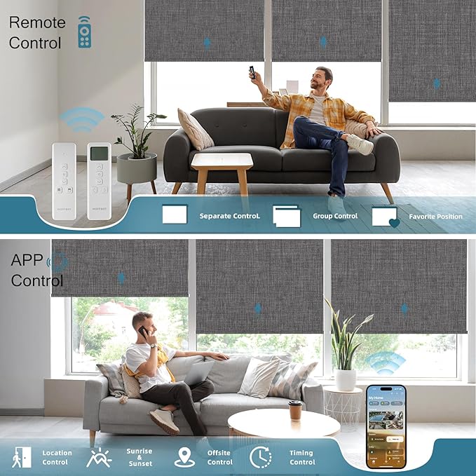 Motorized Roller Shade, 100% Electric Blinds with Homekit Motor, Work with Alexa,Google Home, Remote Control, Electric Blinds with USB/Solar Pannel,Custom up110''Wx128''H,Bouvardia Medium Grey
