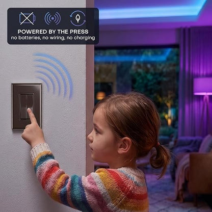 RunLessWire Click for Philips Hue Battery-Free Wireless Smart Switch Brown | Dimmable Kinetic Switch Pairs Natively to Philips Hue Bridge, 4 Programmable Buttons to Control Scenes & Areas, 100ft Range