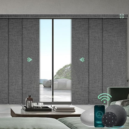 Yoolax Custom XL Smart Sliding Door Blinds, Motorized Sliding Panel Blinds Compatible with Alexa, Fabric Blackout Vertical Rechargeable Battery Shades for Glass Doors(Fabric-Dark Grey)