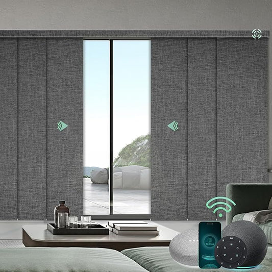 Yoolax Custom XL Smart Sliding Door Blinds, Motorized Sliding Panel Blinds Compatible with Alexa, Fabric Blackout Vertical Rechargeable Battery Shades for Glass Doors(Fabric-Dark Grey)