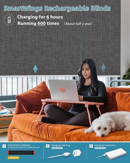SmartWings Motorized Smart Blinds with Remote, Custom Automatic 100% Blackout Roller Shade Compatible with Alexa/Homekit/Google, Electric Smart Blinds for Indoor Windows, Bouvardia Medium Grey