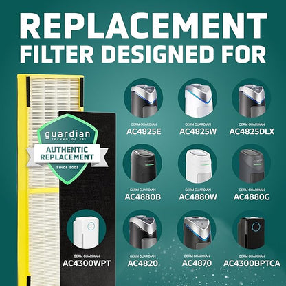 GermGuardian Filter B True HEPA Pure Genuine Air Purifier Filter, Removes 99.97% of Pollutants, Wildfire Smoke, Odors, for AC4825, AC4300, AC4900, AC4880, 4-Pack, Fresh Air for 2 Years, FLT48254PK