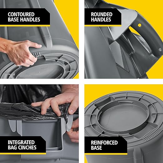 Rubbermaid Commercial Products BRUTE Heavy-Duty Round Trash/Garbage Can with Venting Channels 44 Gallon Black Waste Container for Landscapers/Construction/Restaurants/Offices/Warehouses/Home