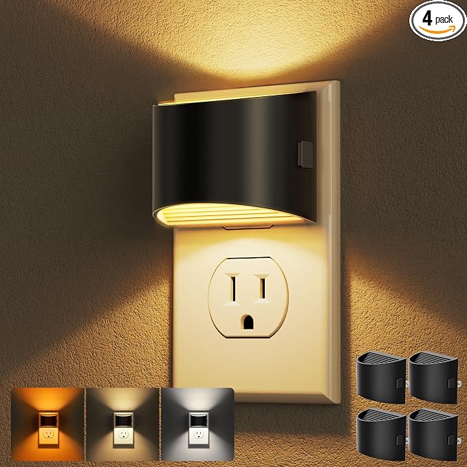 DORESshop Night Light, Night Lights Plug into Wall, Adjustable, 3CCT | Plug in Night Light with 3 Color Temperatures, Dusk to Dawn Sensor, Nightlights for Adults, Bedroom, Bathroom, 4 packs