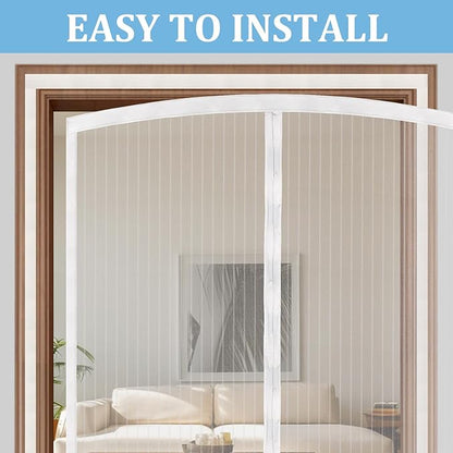 Magnetic Screen Door - Self Sealing, Heavy Duty, Hands Free Mesh Partition Keeps Bugs Out Let Breeze in- Pet and Kid Friendly - Keep Open Feature (White, Fit Door Size 32 x 78 Inch)