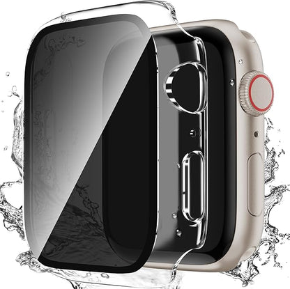 Waterproof Privacy Case Compatible with Apple Watch Series 9/8/7 45mm with Anti-peep Screen Protector, iWatch Face Cover Protective Bumper for iWatch Case 45mm Clear