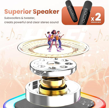Mini Karaoke Machine for Kids Adults, 2026 TOP Birthday Gifts for Girls Boys 3,4,5,6,7,8+Year Old Toddler Toys, Portable Bluetooth Speaker with 2 Wireless Karaoke Microphones Player (Black)