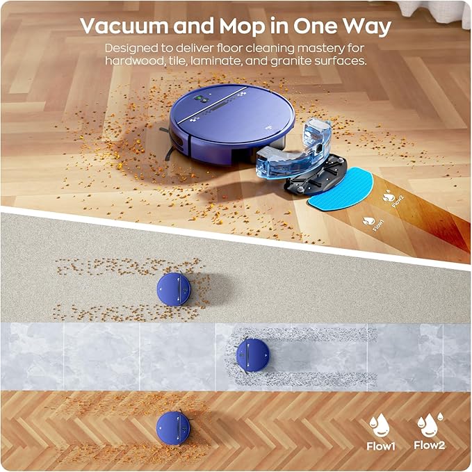 MANVN Robot Vacuum and Mop Combo for Pet Hair, Robotic Vacuum for Hard Floors and Carpets, 2.87'' Ultra-Slim, with 3D Obstacle Avoidance, Wi-Fi/App/Voice Controlled, Self-Charging