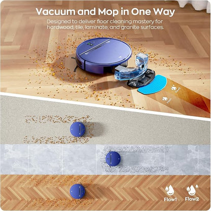 MANVN Robot Vacuum and Mop Combo for Pet Hair, Robotic Vacuum for Hard Floors and Carpets, 2.87'' Ultra-Slim, with 3D Obstacle Avoidance, Wi-Fi/App/Voice Controlled, Self-Charging