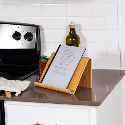 Sofia + Sam Bamboo Tablet Holder and Stand - Natural Wood - E-Readers, Smartphones - Kitchen Tabletop Organizer - Portable Stand for Books, Cookbooks, and Devices