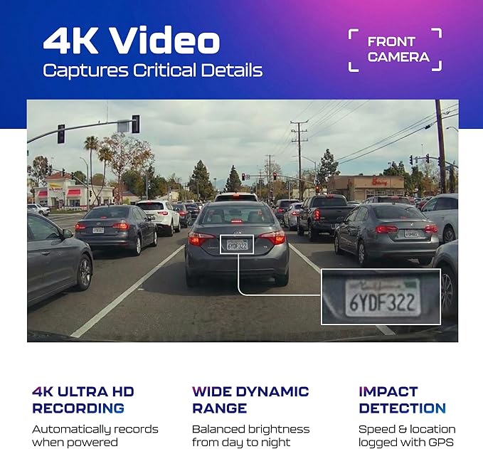 AZDOME M550 Pro 3CH Dash Cam 4K - 5G WiFi, 3.19" Screen IR Night Vision - 24H Parking Mode - 3-Channel Dash Cam - Wide-Angle Coverage - Collision Detection - Built-in GPS - Adjustable Camera Lens