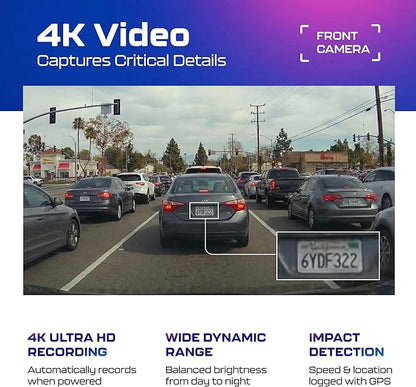 AZDOME M550 Pro 3CH Dash Cam 4K - 5G WiFi, 3.19" Screen IR Night Vision - 24H Parking Mode - 3-Channel Dash Cam - Wide-Angle Coverage - Collision Detection - Built-in GPS - Adjustable Camera Lens