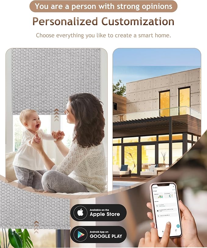 Kincmo Motorized Blinds with Remote,100% Blackout Motorized Roller Shades Work with Apple Homekit,Alexa,Google, Custom Electric Blinds with App,Voice Control (Groove Grey)