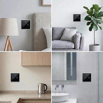 Smart Touch Light Switch 3 Gang, T34 Tri-Mode WiFi BT 433MHz, Tuya App Control, Compatible with Alexa & Google Assistant, No Hub, 10A, Triple Gang Wall Switch for Home (Black)