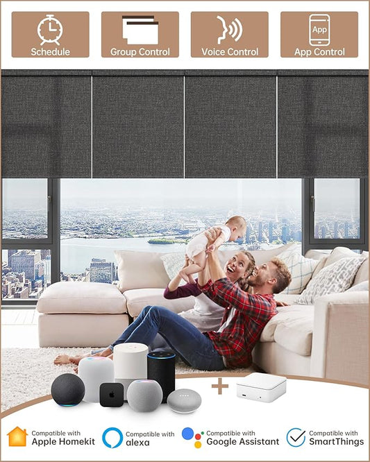 Kincmo Motorized Blinds with Remote, Light Filtering Roller Shades Work with Apple Homekit,Alexa,Google Home, Custom Electric Blinds with App,Voice Control (75% Blackout Classic Shadow)