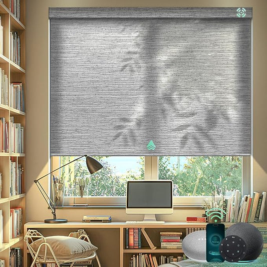 Yoolax Motorized Blinds with Remote, Light Filtering Smart Blinds Work with Alexa, Google, Automatic Roller Shades for Windows, Custom Electric Shades for Living Room Office (Foggy Grey)