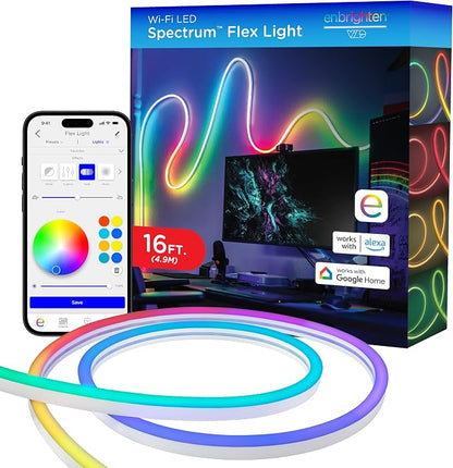 Enbrighten Vibe Spectrum LED Neon Rope Lights, Indoor Smart Light | Color Changing RGBWIC LEDs for Bedroom with Tunable White, Alexa & Google Home Compatible, 16ft, White 83254