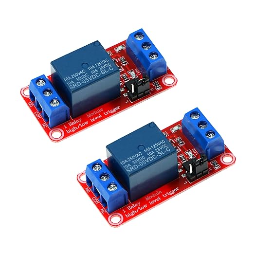 2PCS 1-Channel 5V Relay Module with Optocoupler Isolation – High/Low Level Trigger Control for Arduino, Raspberry Pi, PLC – Industrial Automation, Smart Home DIY (Supports AC/DC Loads)