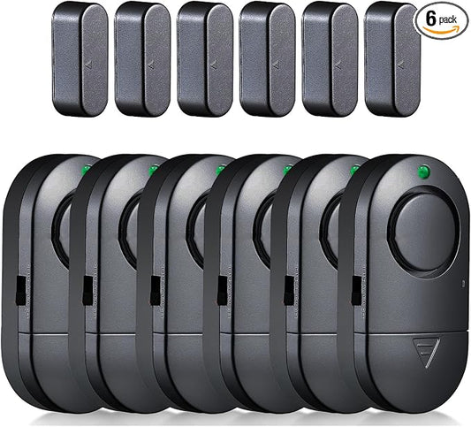 120DB Door Window Alarms for Kids Toddler Safety & Home Anti Intrusion, Entry Alert Chime Triggered When Opened for Store Household Apartment, 6 Pack Black
