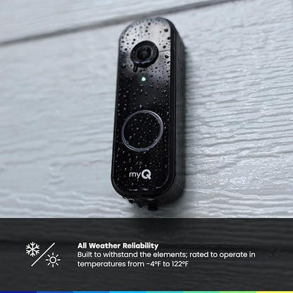 Chamberlain myQ Video Doorbell | 2K Camera, Battery/Wired, Color Night Vision, Live with 2-Way Talk, Motion Detection & Real-Time Alerts, 150 Deg Wide View, Black