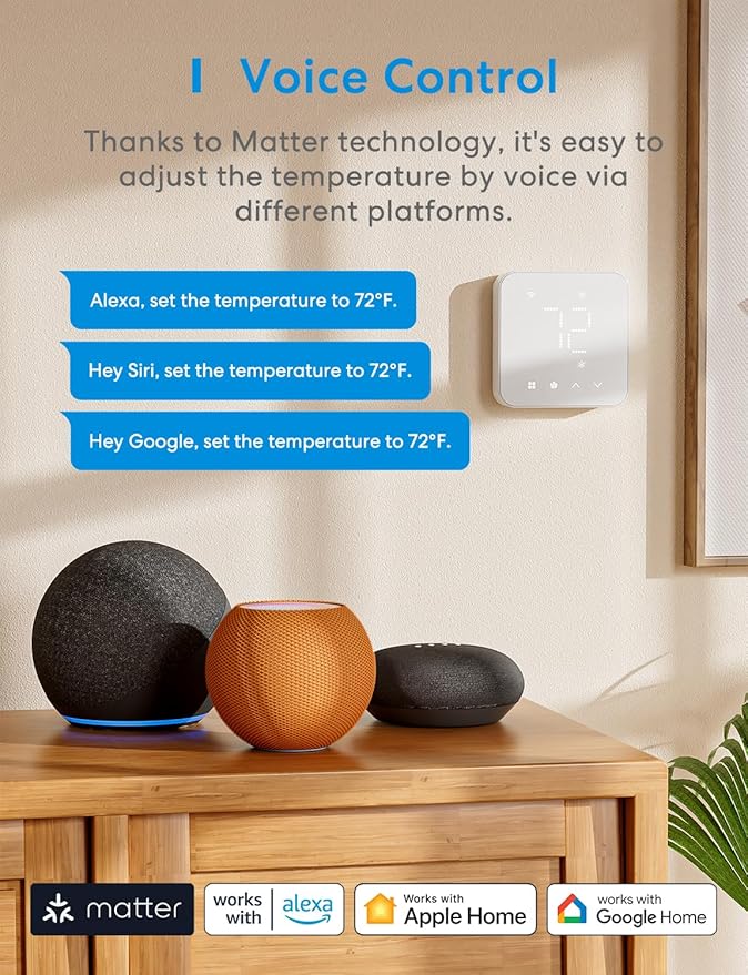 meross Smart Thermostat for Home, WiFi Thermostat Works with Matter, Alexa, Apple Home, Google Assistant, App & Voice Control, 7x24h Scheduling, Energy Saving, C-Wire Required | App Remote & Voice Control, Works with Alexa, Apple Home, Google Assistant...
