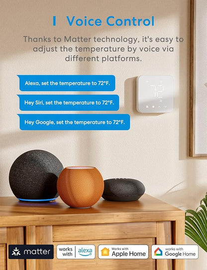 meross Smart Thermostat for Home, WiFi Thermostat Works with Matter, Alexa, Apple Home, Google Assistant, App & Voice Control, 7x24h Scheduling, Energy Saving, C-Wire Required | App Remote & Voice Control, Works with Alexa, Apple Home, Google Assistant...