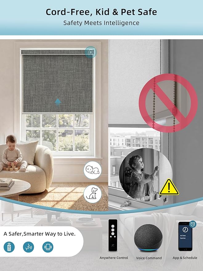 SmartWings Motorized Smart Blinds with Remote, Custom Automatic 100% Blackout Roller Shade Compatible with Alexa/Homekit/Google, Electric Smart Blinds for Indoor Windows, Vigor Dove