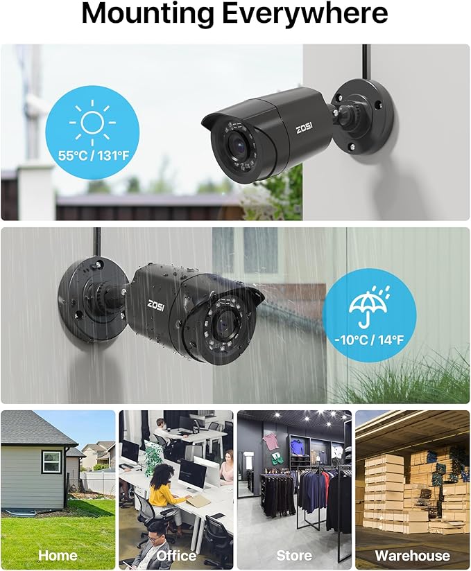 ZOSI 3K Lite 8CH Home Security Camera System Outdoor,8Channel CCTV DVR,8pcs 1080p Weatherproof Surveillance Bullet Dome Cameras,Night Vision,AI Human/Vehicle Detection,Remote Access(No Hard Drive)