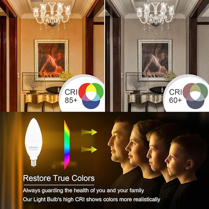 comzler Type B Shape LED Ceiling Fan Light Bulbs E12 Small Base, 2700K Soft Warm White LED Candelabra Bulb 6W (60watt Equivalent), Chandelier Light Bulbs 500 Lumens No-Dimmable 8 Pack