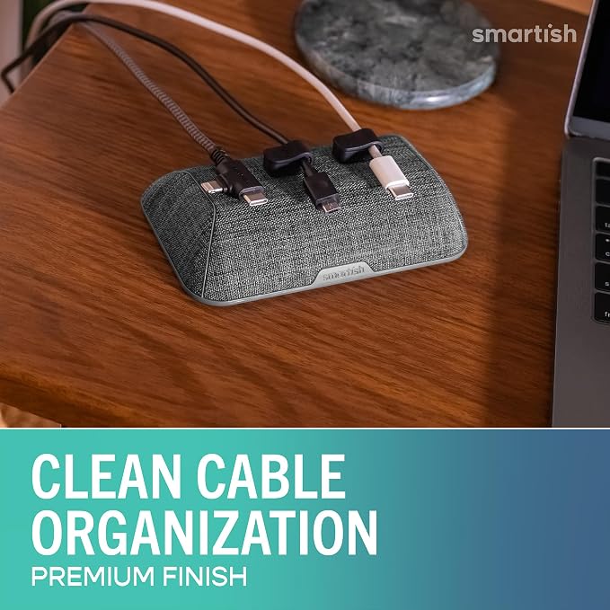 Smartish Magnetic Cord Holder, Bigger Cable Wrangler, Office Desk Organizer | Holds 8 Cords, 2 Cable Clips, Weighted Base, Charger Keeper, Phone Charging Cable Management, Nightstand Accessories, Gray