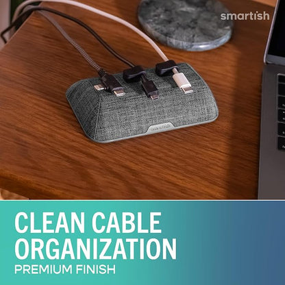 Smartish Magnetic Cord Holder, Bigger Cable Wrangler, Office Desk Organizer | Holds 8 Cords, 2 Cable Clips, Weighted Base, Charger Keeper, Phone Charging Cable Management, Nightstand Accessories, Gray