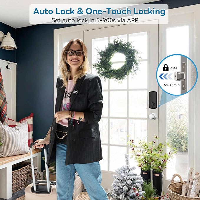 Fingerprint Smart Door Locks for Front Door with Handle Set, App Control, Keyless Entry Door Lock Keypad Deadbolt, Bluetooth Digital Electronic Touchscreen, Easy Install, Auto Lock, Satin Nickel