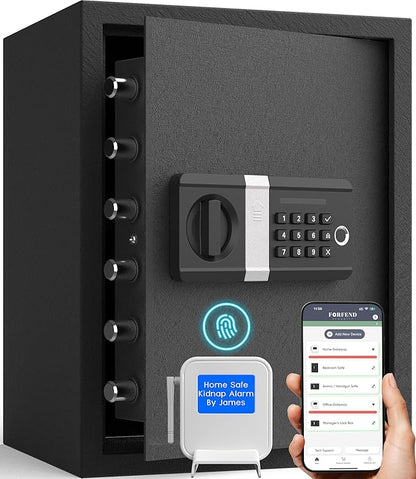 FORFEND Smart Fingerprint Safes | WiFi Safe Box App Unlock/Alarm | Voice Command, Kidnap SOS Alarm, Tamper Proof, Frozen Mode | Biometric Caja Fuerte Money Lockbox History Track Remote Live Monitor