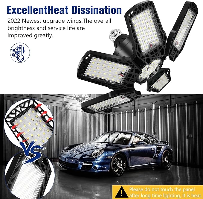 LED Garage Lights 200W - 1 Pack, 20000LM Led Shop Light with Adjustable Panel, 6000-6500K Daylight, 360° Illumination Ceiling Lights, E27/E26 for Warehouse Garage Attic Basement
