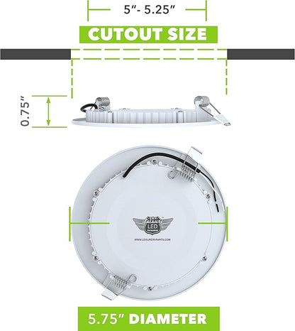 5 Pack Leisure LED RV Boat Recessed Ceiling Light 720 Lumen Super Slim LED Panel Light DC 12V 5.75" 9W Full Aluminum Downlights (Natural White)