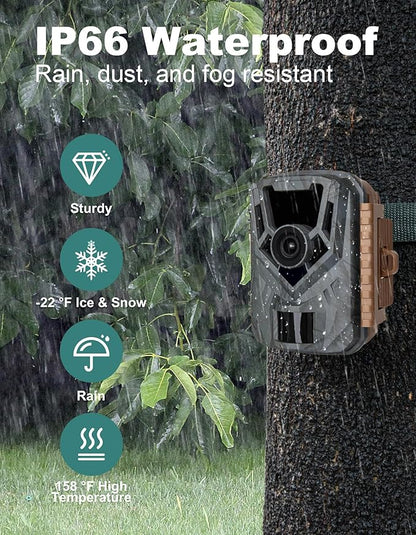KJK Mini Trail Camera, 36MP 2.7K Game Camera with Night Vision 0.1s Trigger Time Motion Activated 130°Wide-Angle, Waterproof Trail Cam with 2.0” HD TFT Screen, Hunting Camera for Wildlife Monitoring