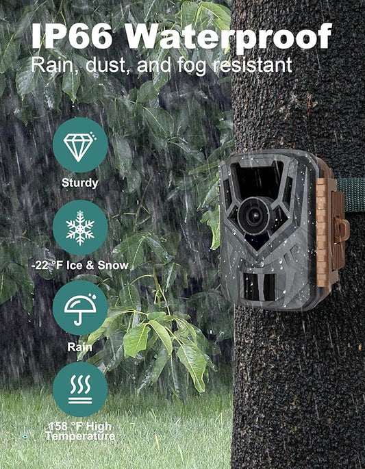 KJK Mini Trail Camera, 36MP 2.7K Game Camera with Night Vision 0.1s Trigger Time Motion Activated 130°Wide-Angle, Waterproof Trail Cam with 2.0” HD TFT Screen, Hunting Camera for Wildlife Monitoring