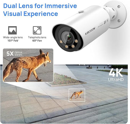 VIKYLIN 8MP Full Color Varifocal PoE IP Camera, Outdoor 4K Bullet Camera with 5X Optical Zoom 2.7~13.5mm Lens,Human/Vehicle Detection, Smart Dual Light, Bulit-in Mic, MicroSD(256GB), IP67