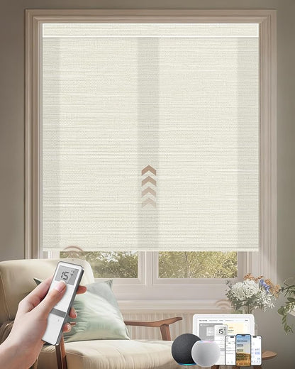 Kincmo Motorized Blinds with Remote, Light Filtering Roller Shades Work with Apple Homekit,Alexa,Google Home, Custom Electric Blinds with App,Voice Control (75% Blackout Dreamy Warm)