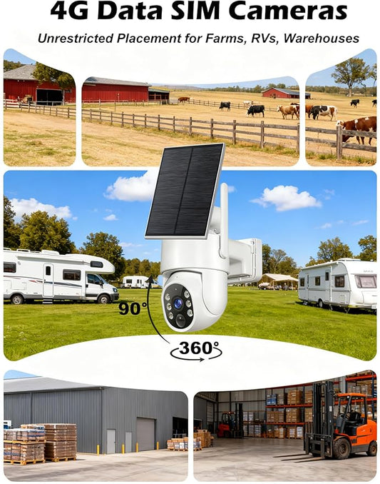 Gianteye 4G LTE Cellular Solar Security Cameras Wireless Outdoor, No WiFi Solar & Battery Powered Outdoor Security Camera, 2K Color Night Vision, Human Detection, Built in TF/SIM Card